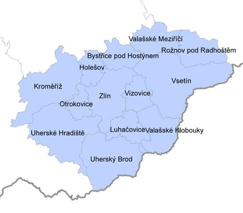 Mapa Zlínský kraj